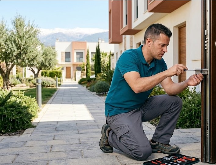 Cerrajero cambiando bombín de seguridad en casa de Gójar